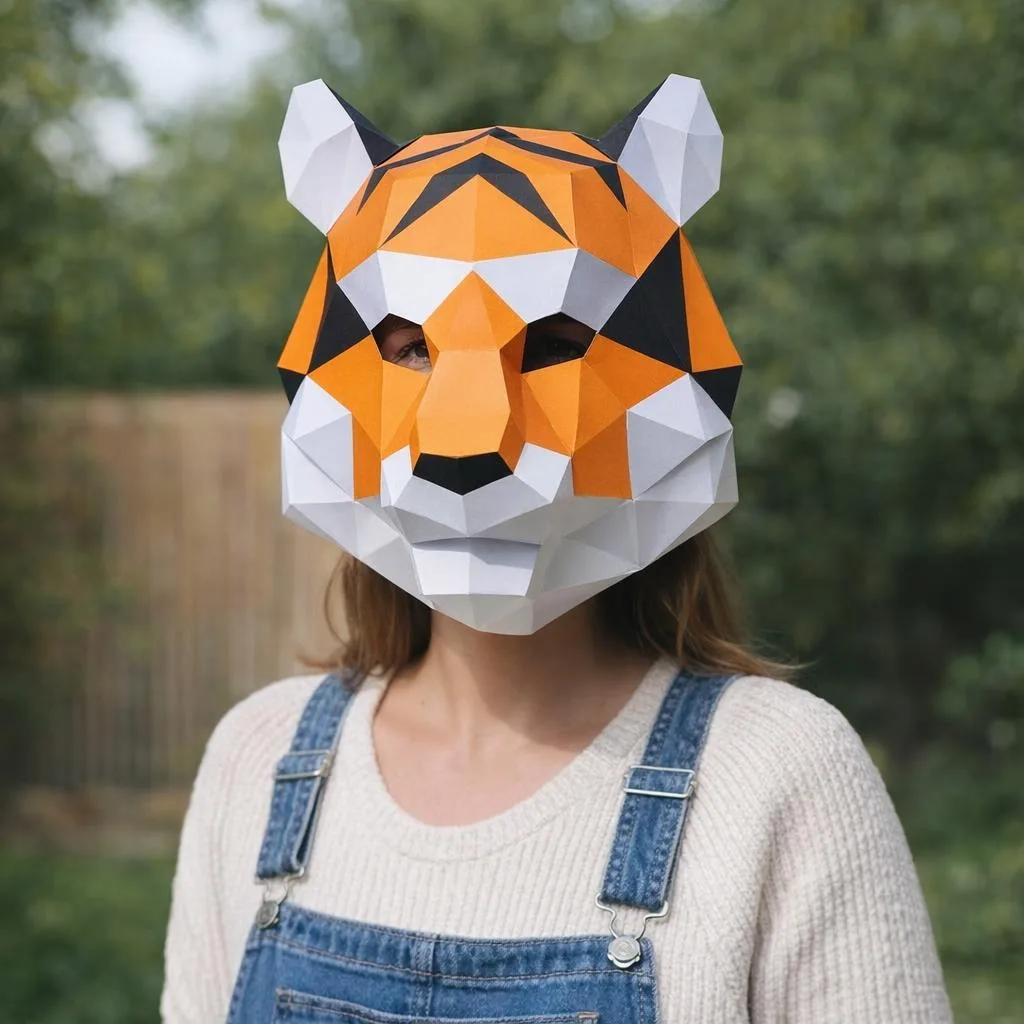 Maschera di tigre arancione in papercraft 3D
