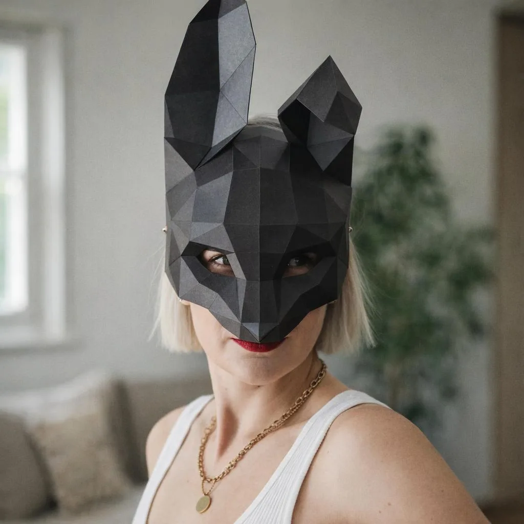 Máscara de coelho preto 3D em papercraft