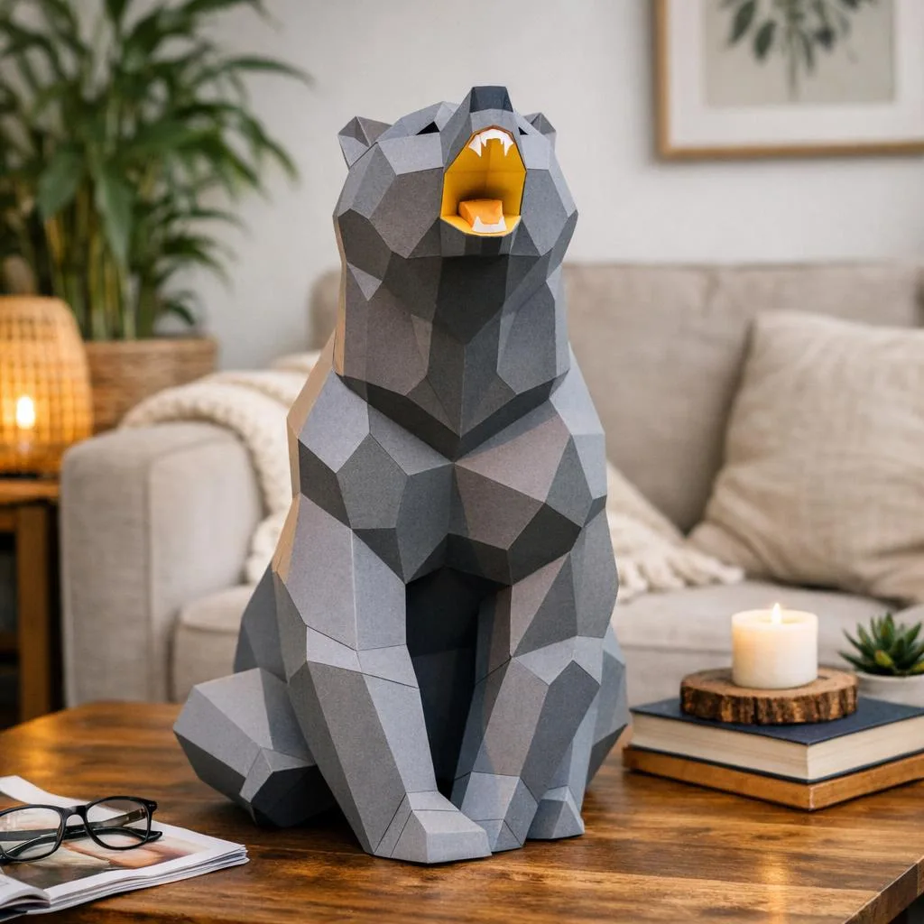 Brüllender 3D-Papercraft-Bär zum Zusammenbauen