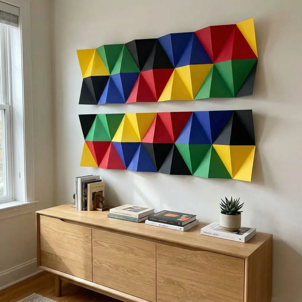 Painel mural de mosaico multicolorido em papercraft 3D