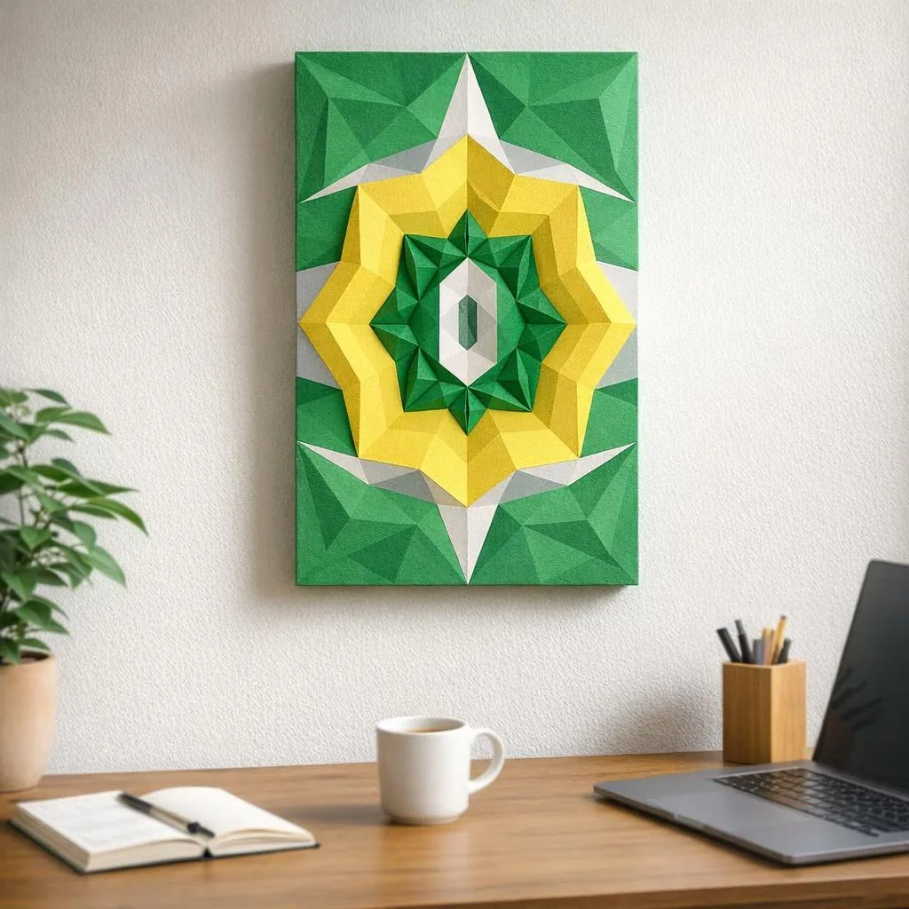 Grün-gelbes Stern-Wandpaneel aus 3D-Papercraft