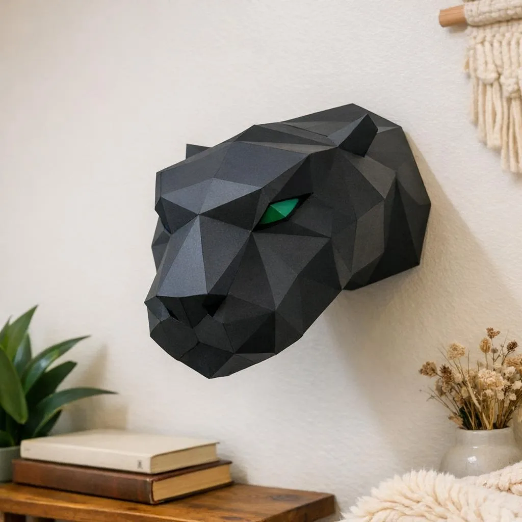 Papercraft tête de panthère murale en origami 3D