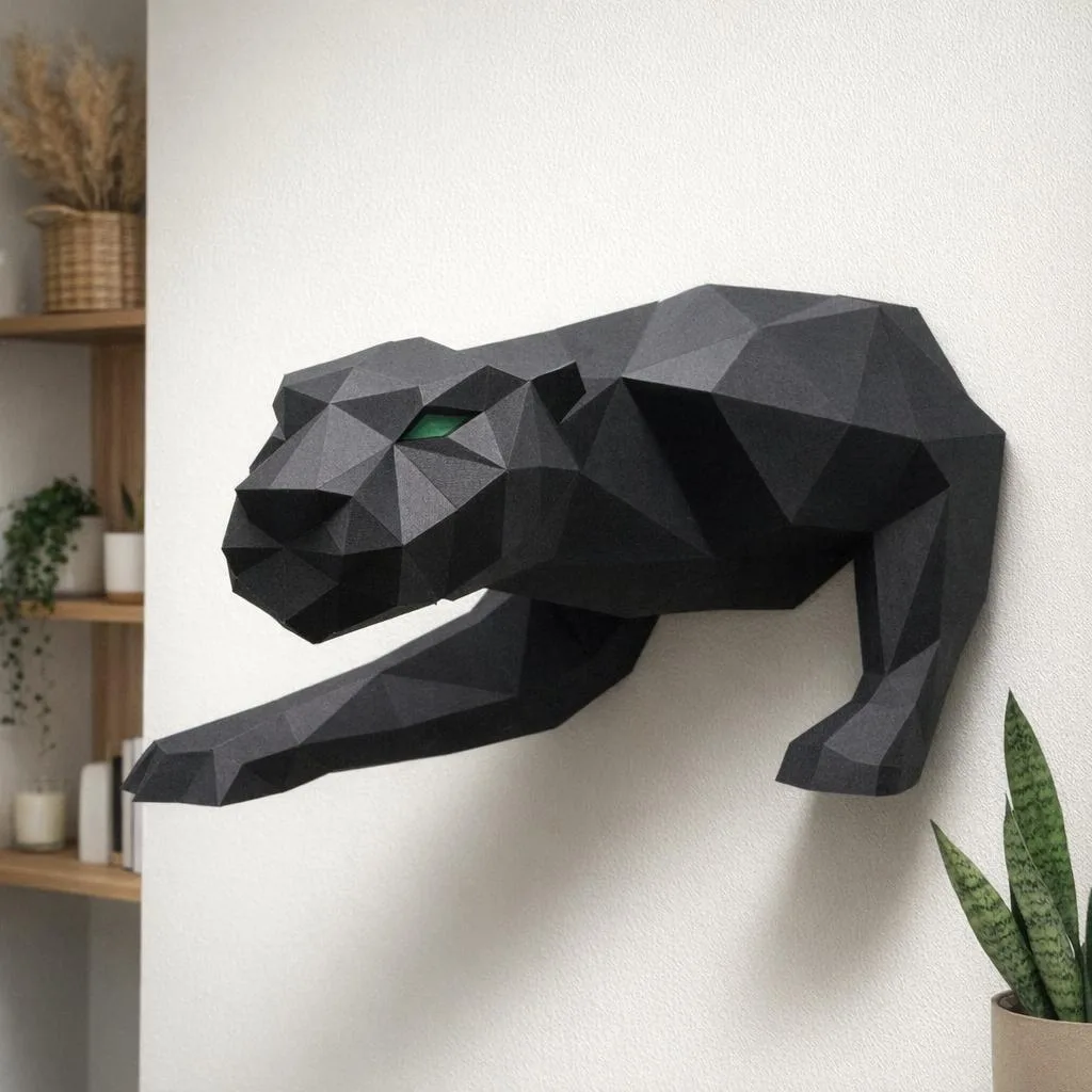 Pantera mural saltarina en papercraft 3D