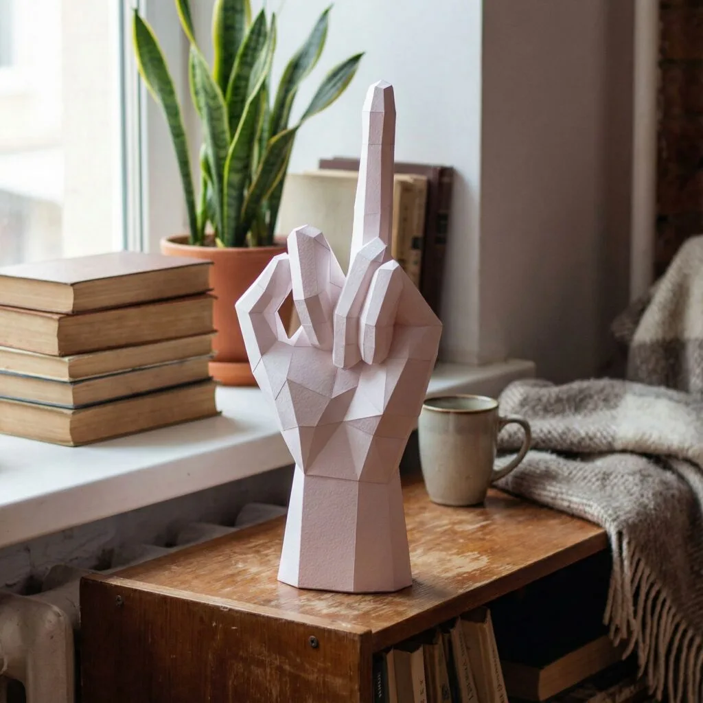 Weißer 3D-Papercraft Mittelfinger