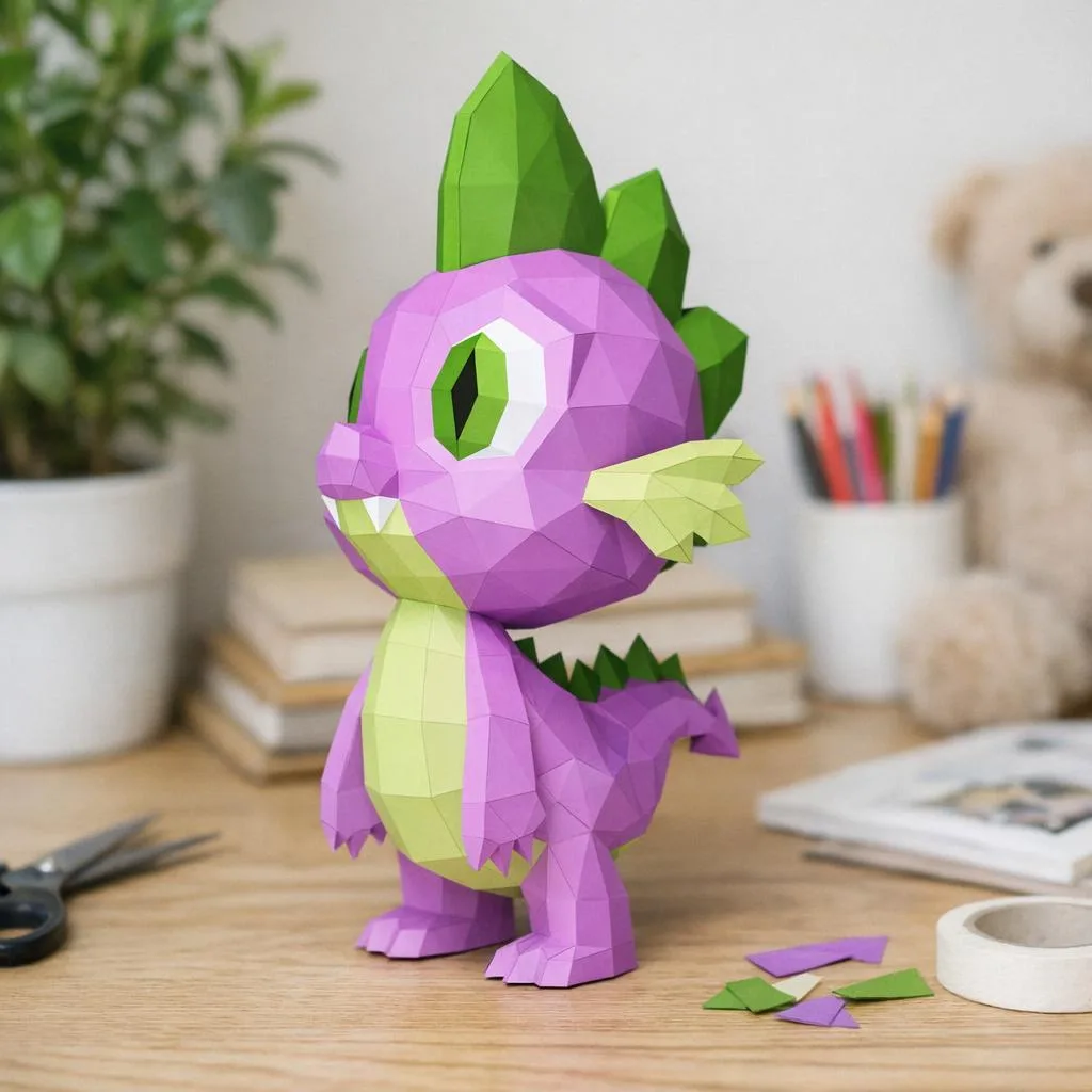 Papercraft Baby Spike als 3D-Origami aus Papier