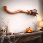 Papercraft vassoura de bruxa Halloween em origami