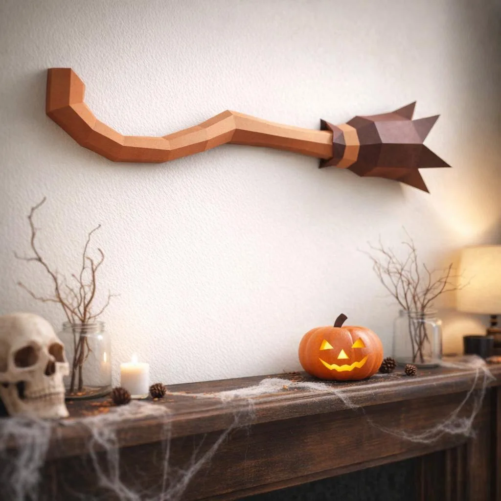 Halloween Hexenbesen Papercraft Origami