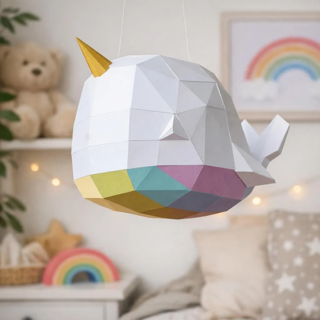 Papercraft Einhorn-Wal als Origami