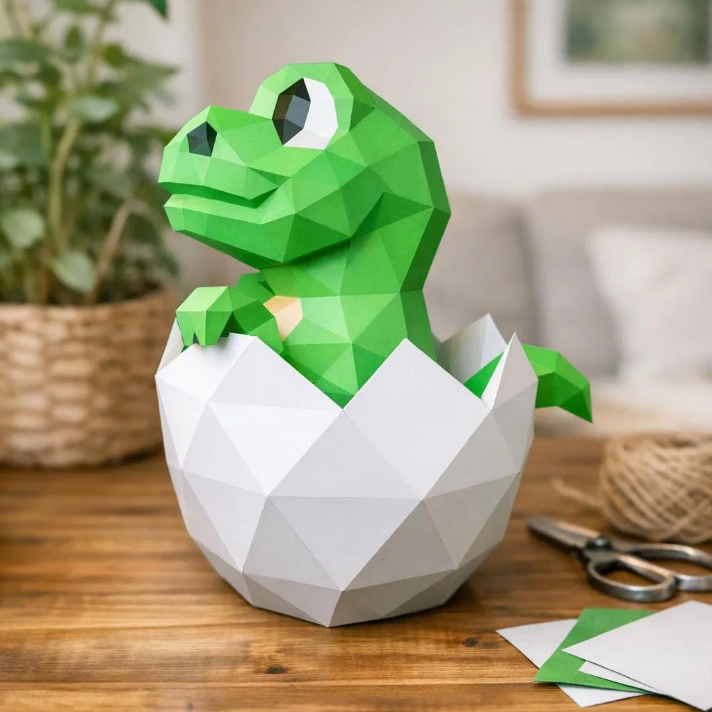 Papercraft bebê dinossauro em origami