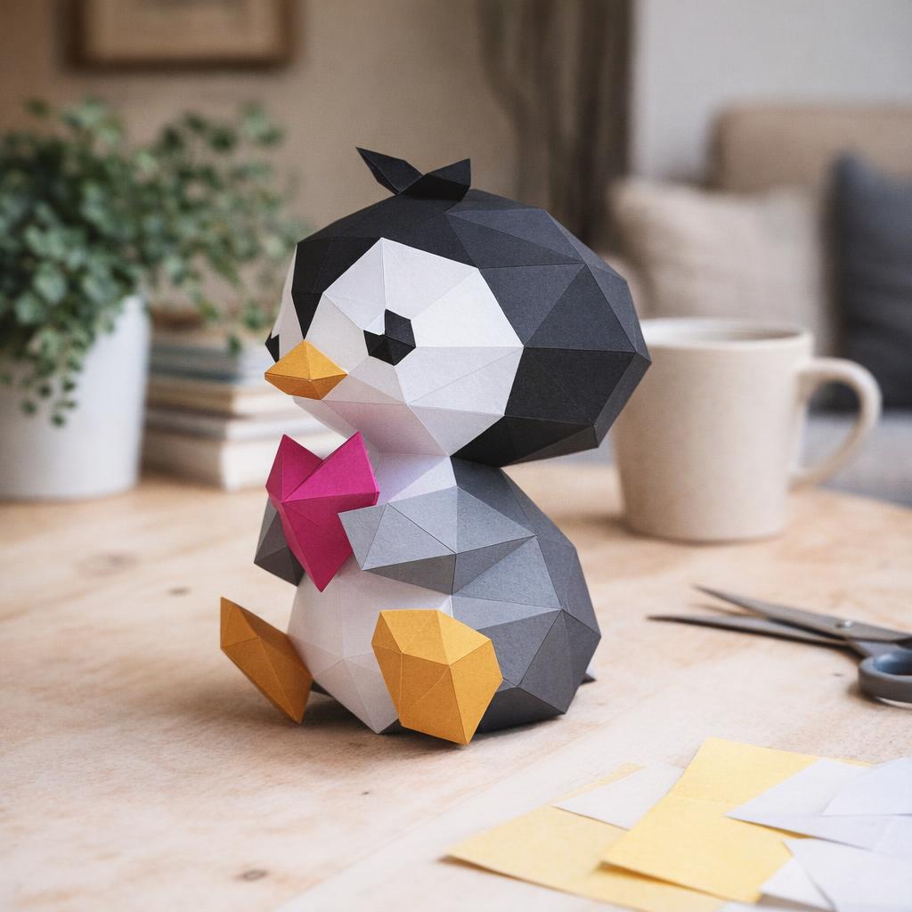 Papercraft bébé pingouin en origami 3D
