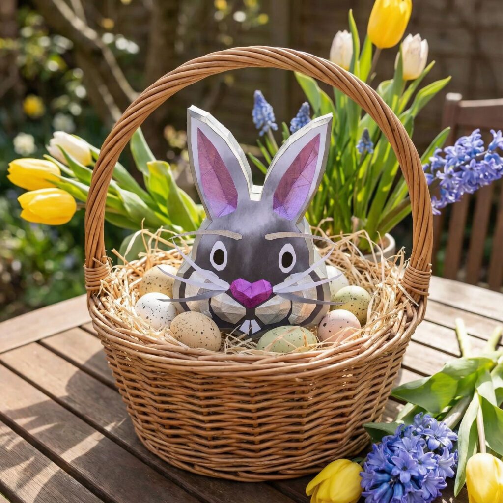 Papercraft boîte en papier en forme de lapin pour Pâques