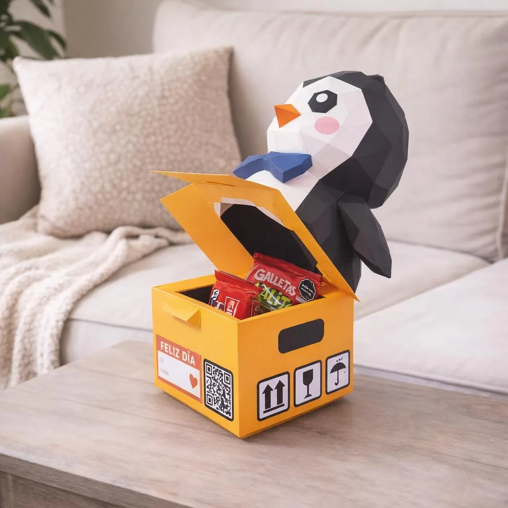 Papercraft caixa de pinguim em origami