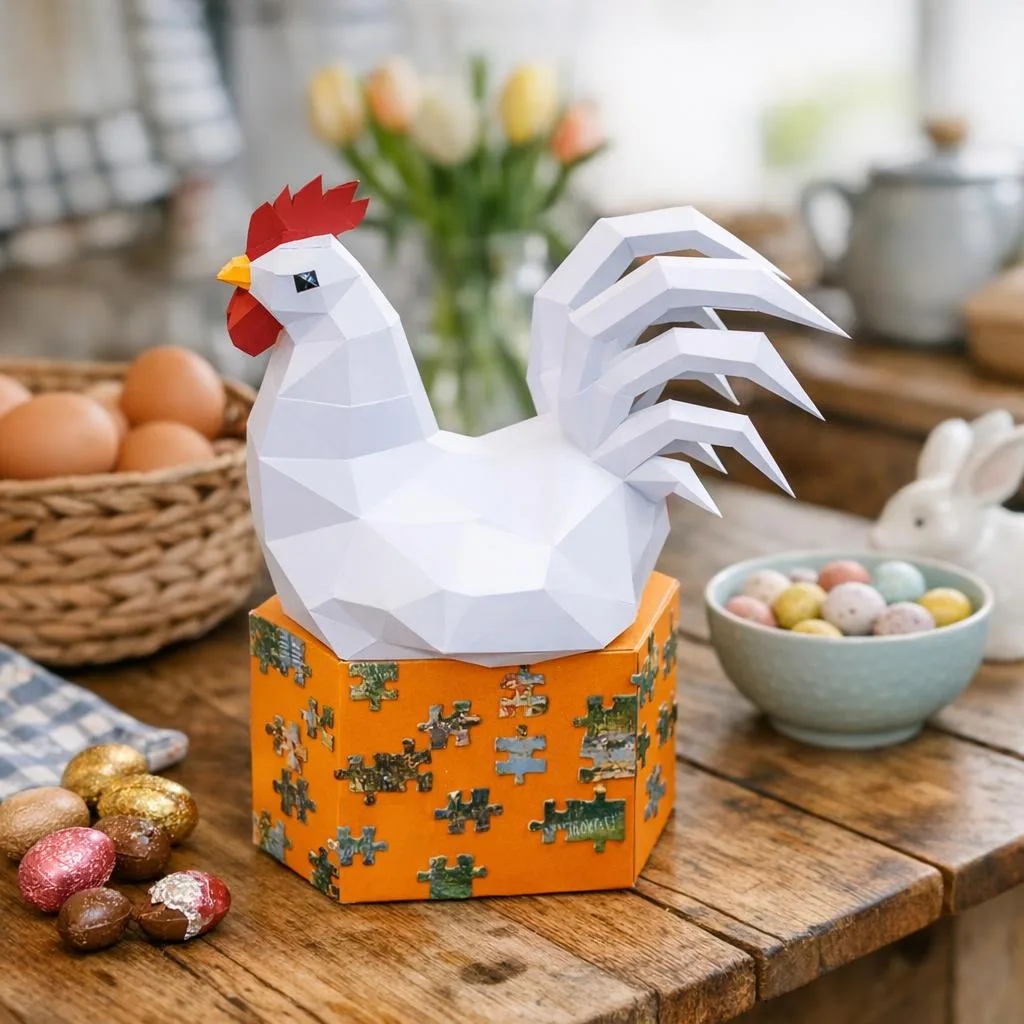 Papercraft caixa para ovos de Páscoa em forma de galinha