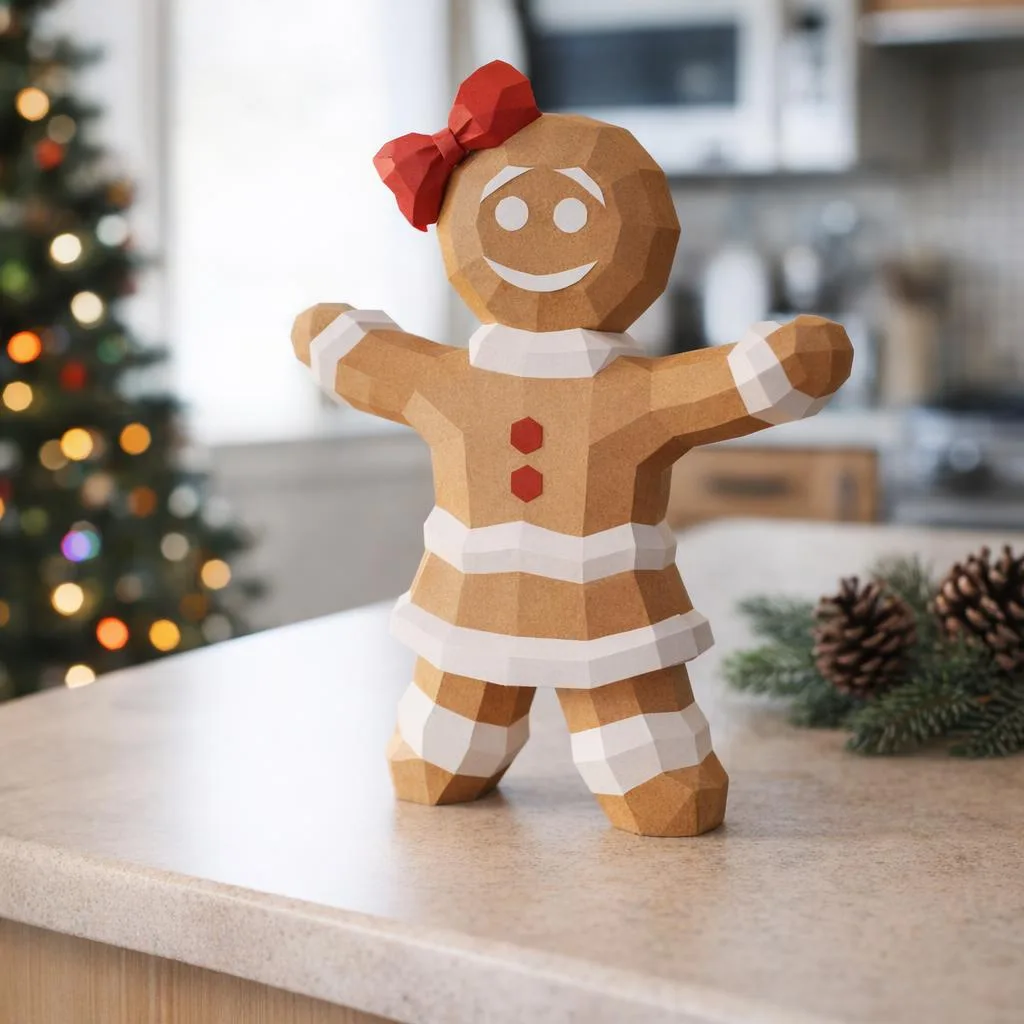 3D origami papercraft gingerbread man and woman