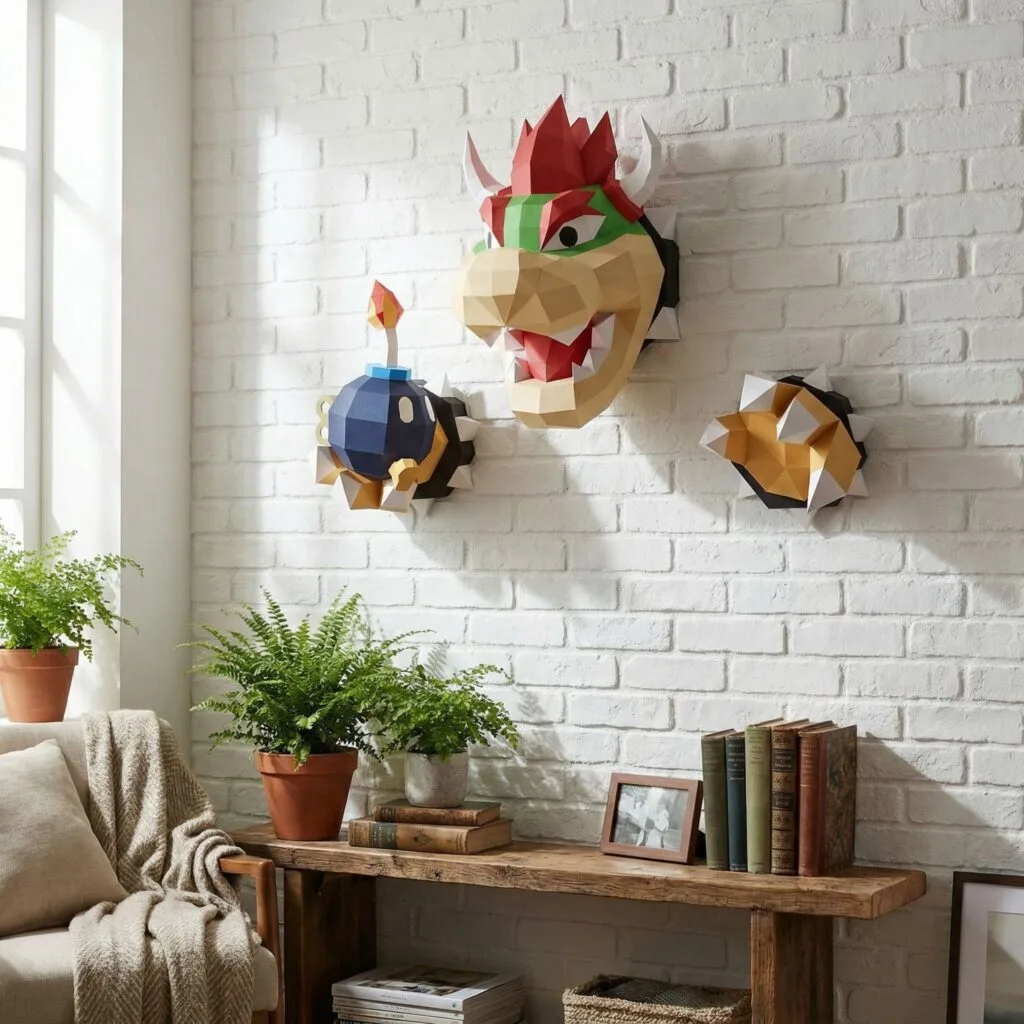 Papercraft Bowser Wandbild als 3D-Origami