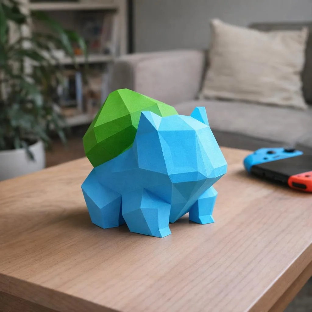 Papercraft Bulbasaur Pokémon blu in origami 3D