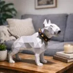 Papercraft bull terrier blanc à collier en origami 3D