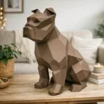 Papercraft bulldog sentado em origami 3D