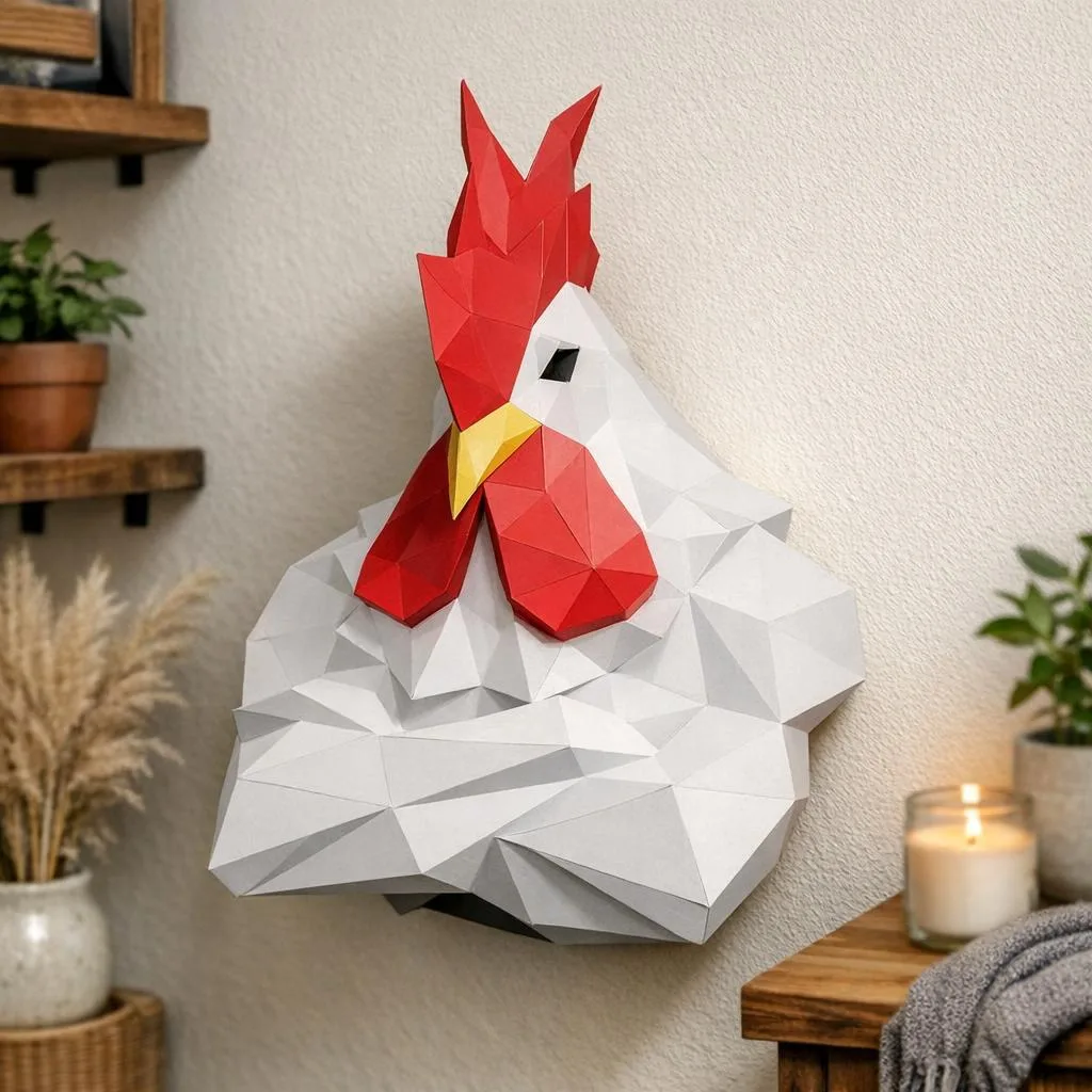 Papercraft busto de gallo en origami