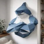 Papercraft busto de tubarão para decoração de parede em origami