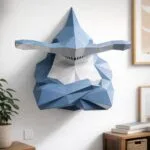 Origami 3D - Buste de requin-marteau mural, weergave 2