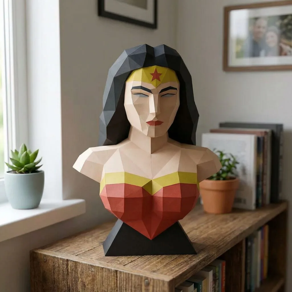 Papercraft buste de super-héroïne en origami 3D