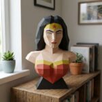 Papercraft busto de super-heroína em origami 3D