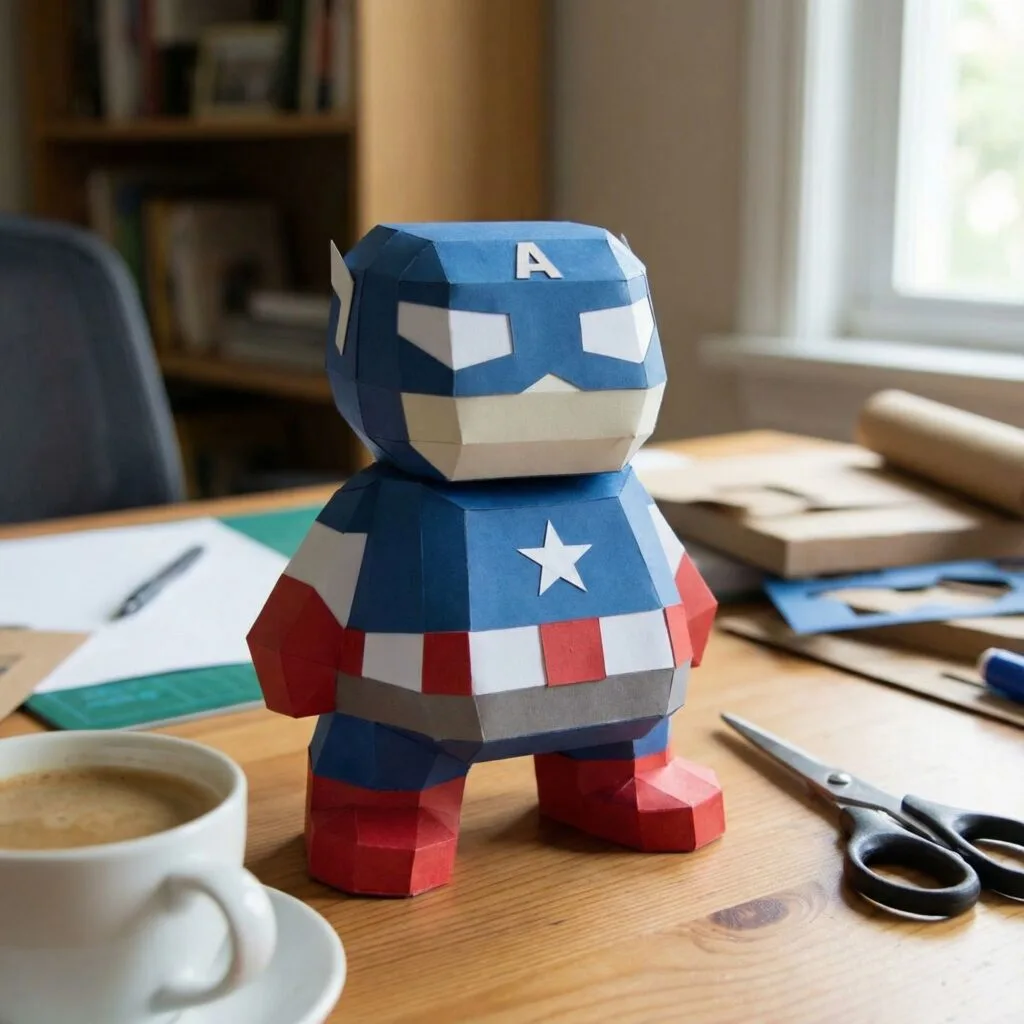 Papercraft Capitão América Marvel em origami 3D