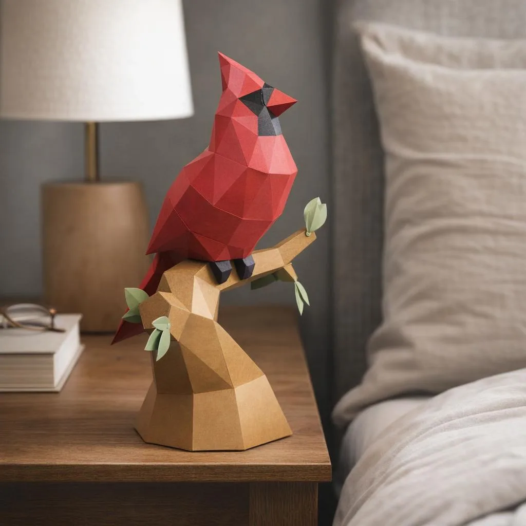 Roter Kardinal als 3D-Origami-Papercraft