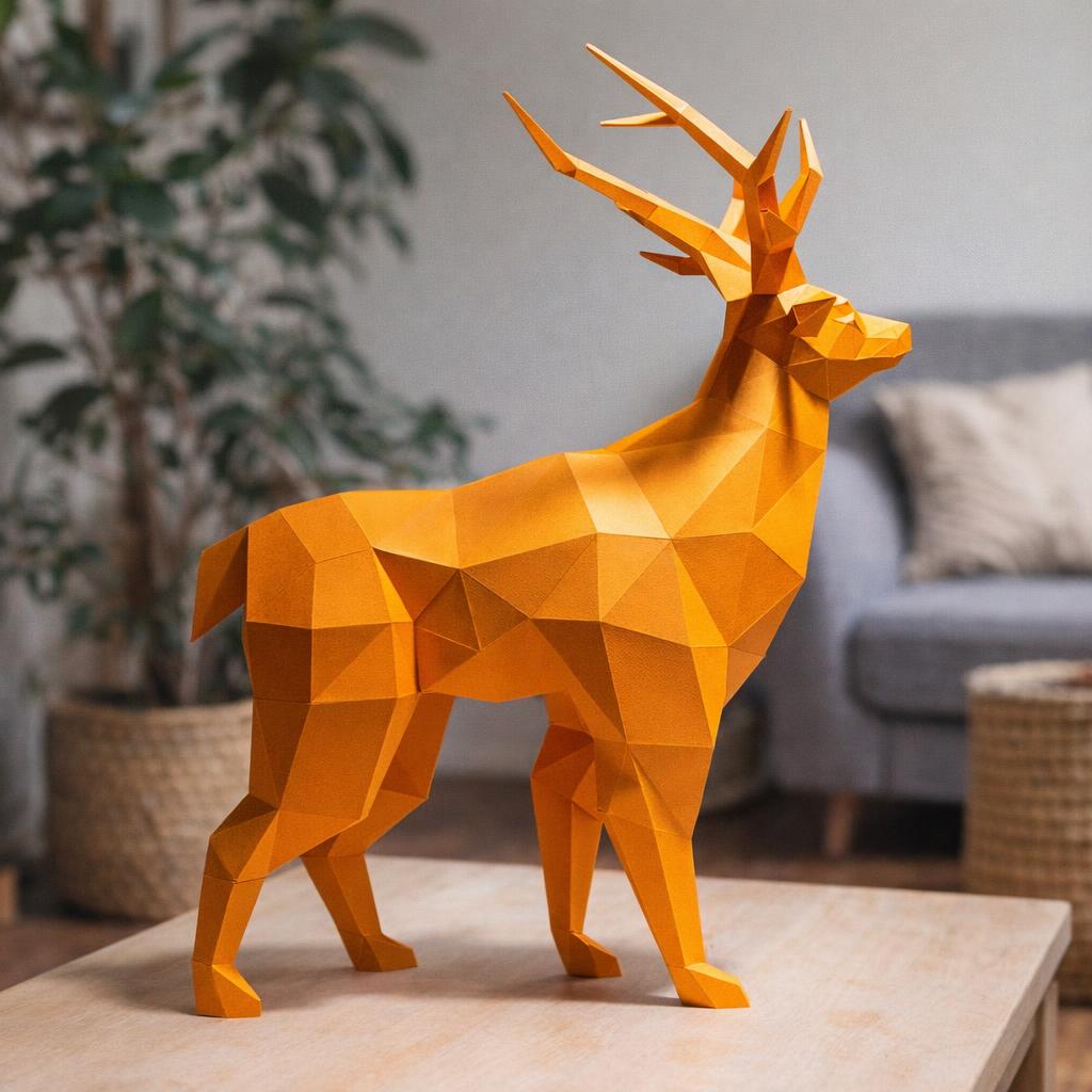 Papercraft stehender Hirsch als 3D-Origami