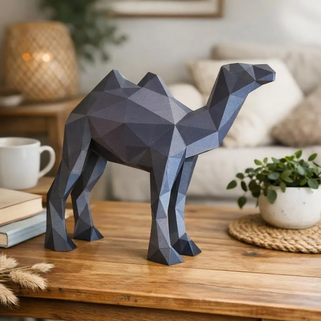 Papercraft di coniglio in piedi bianco e fulvo in origami 3D