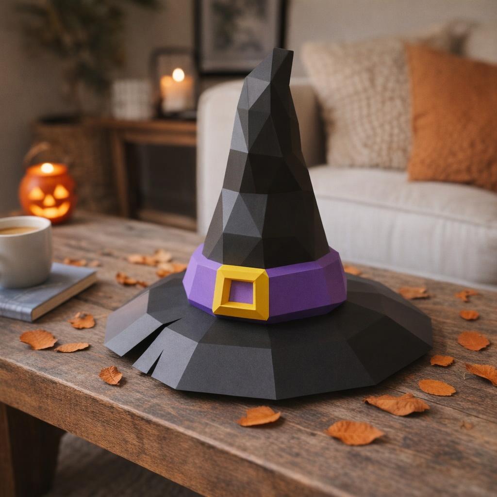 Papercraft chapeau de sorcière pour Halloween en origami 3D