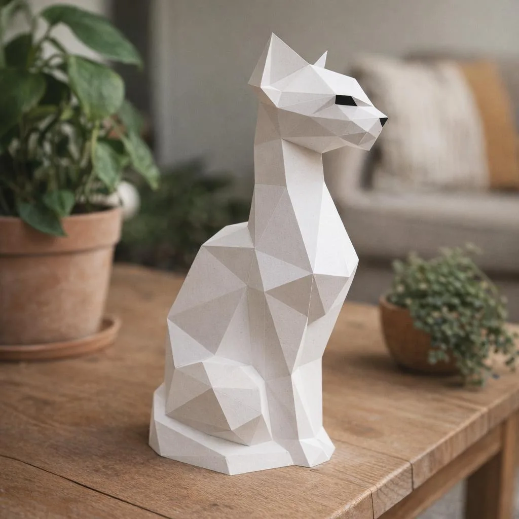 Papercraft de gato sentado blanco en origami