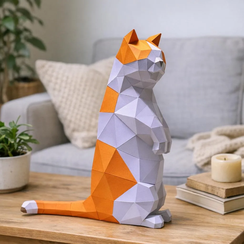 Papercraft leão em pé em origami 3D