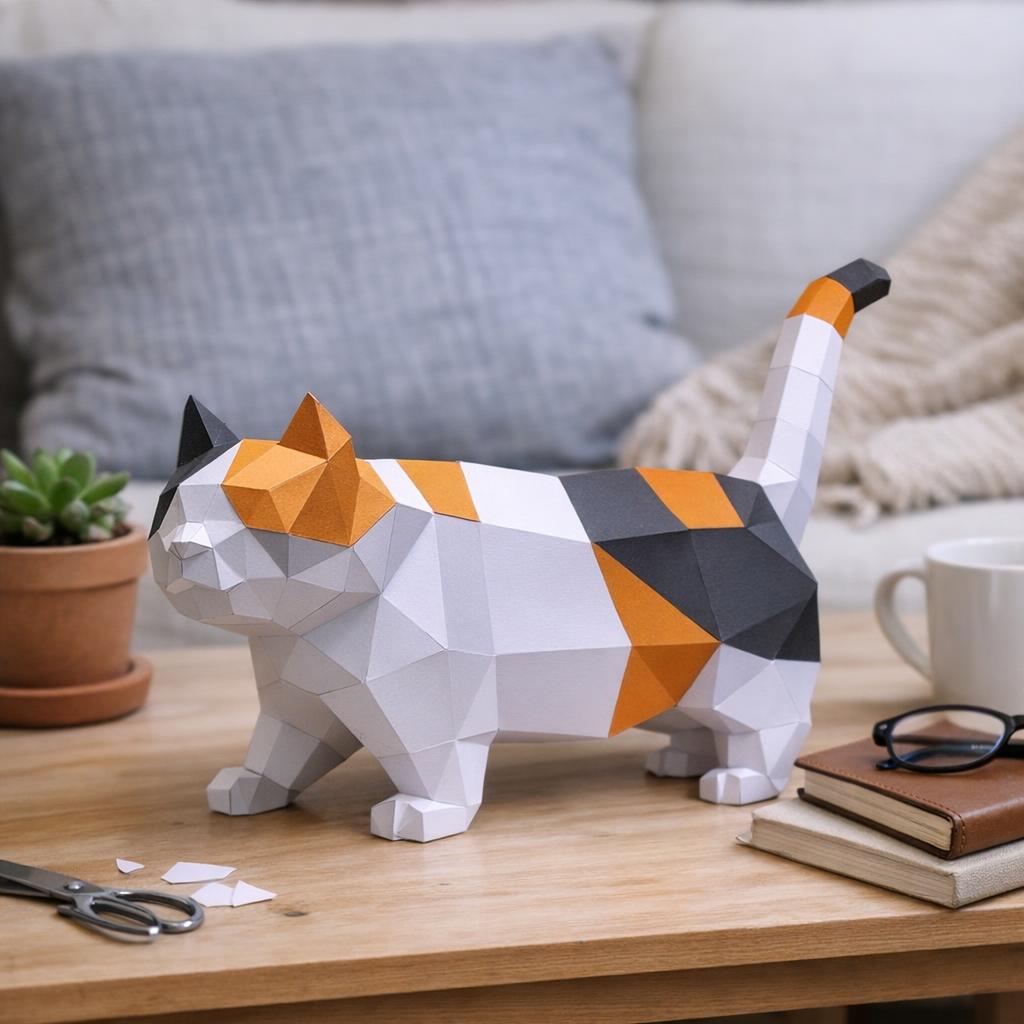 Papercraft chat Munchkin en origami 3D