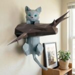 Papercraft gato no galho origami de papel 3D