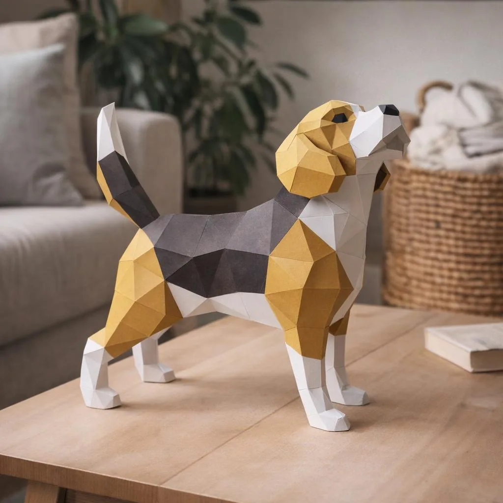 Papercraft Beagle-Hund als 3D-Origami