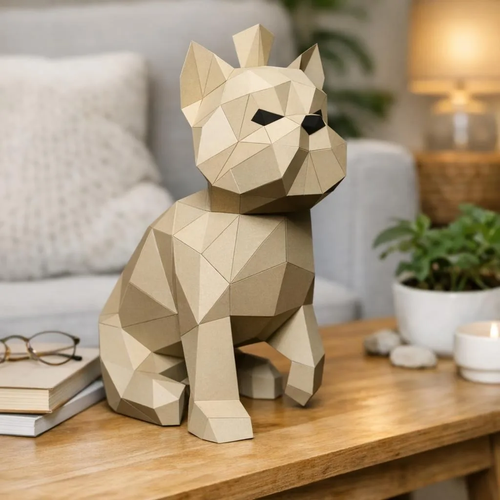 Papercraft de coruja no galho em origami 3D