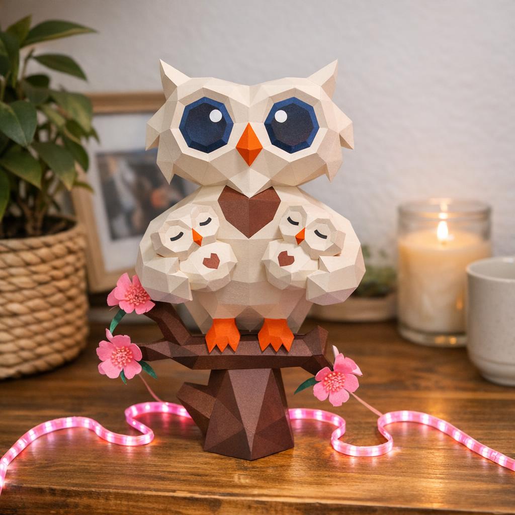 Papercraft chouette avec bébés en origami