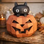 Papercraft de calabaza y gato de Halloween en origami 3D