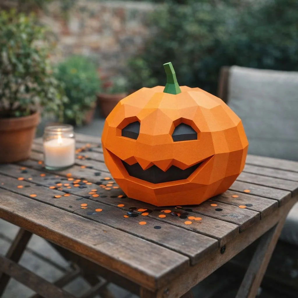 Papercraft citrouille d'Halloween souriante en origami 3D