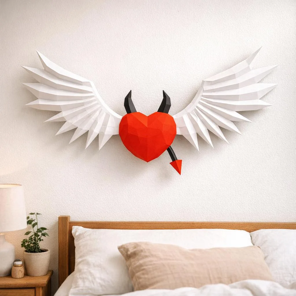 Papercraft cœur ailé en origami, vue 2