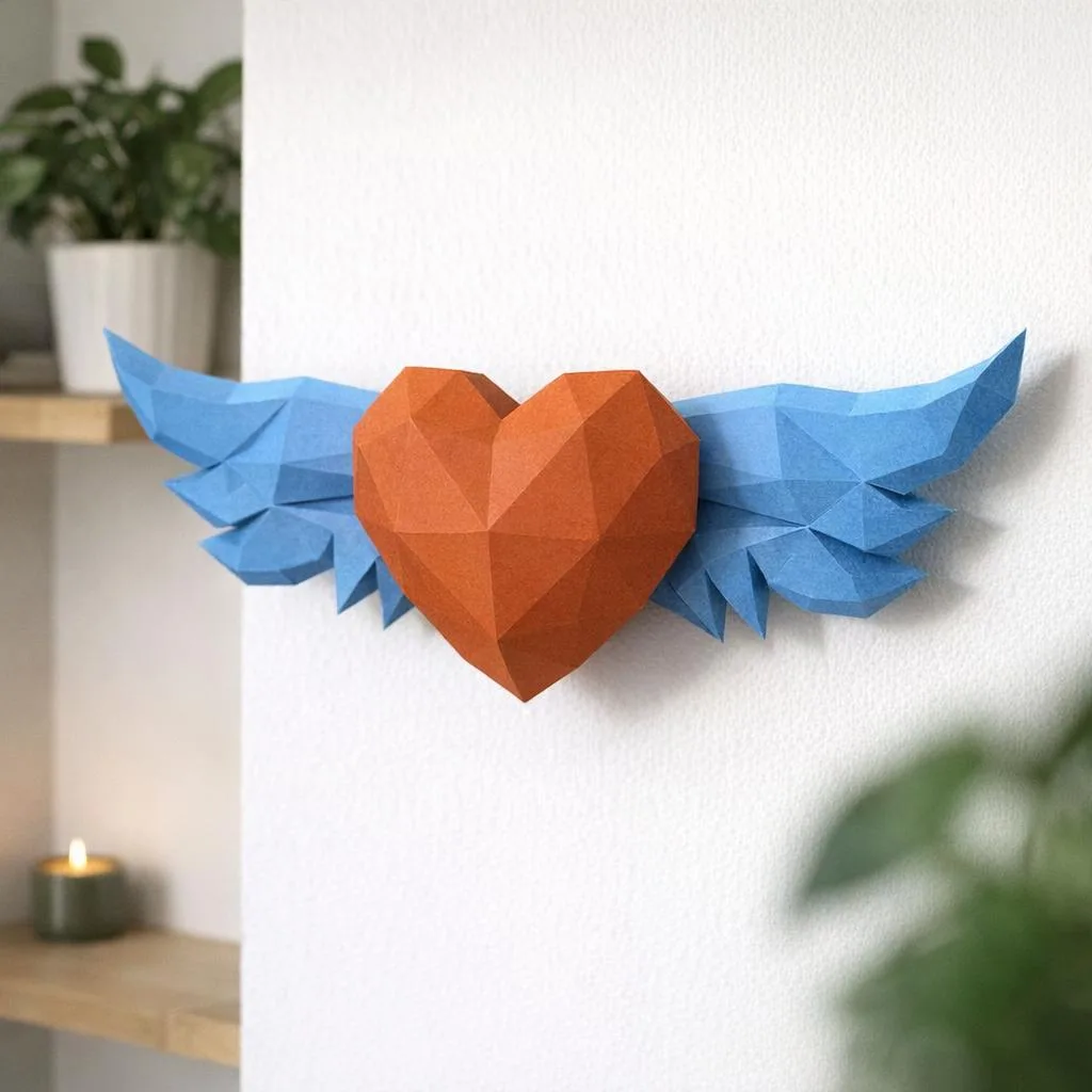 Geflügeltes Herz aus Origami-Papercraft
