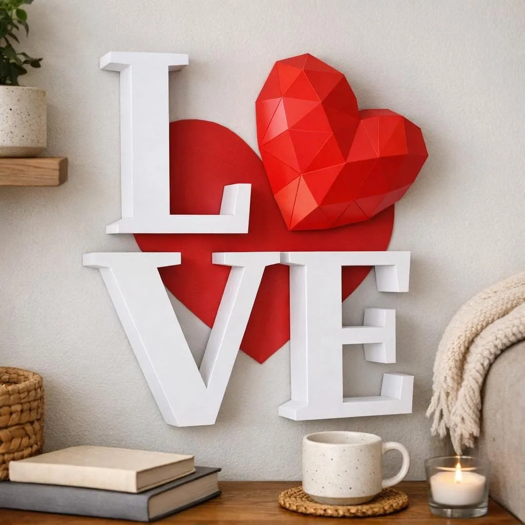 Papercraft LOVE-Wandherz aus 3D-Origami