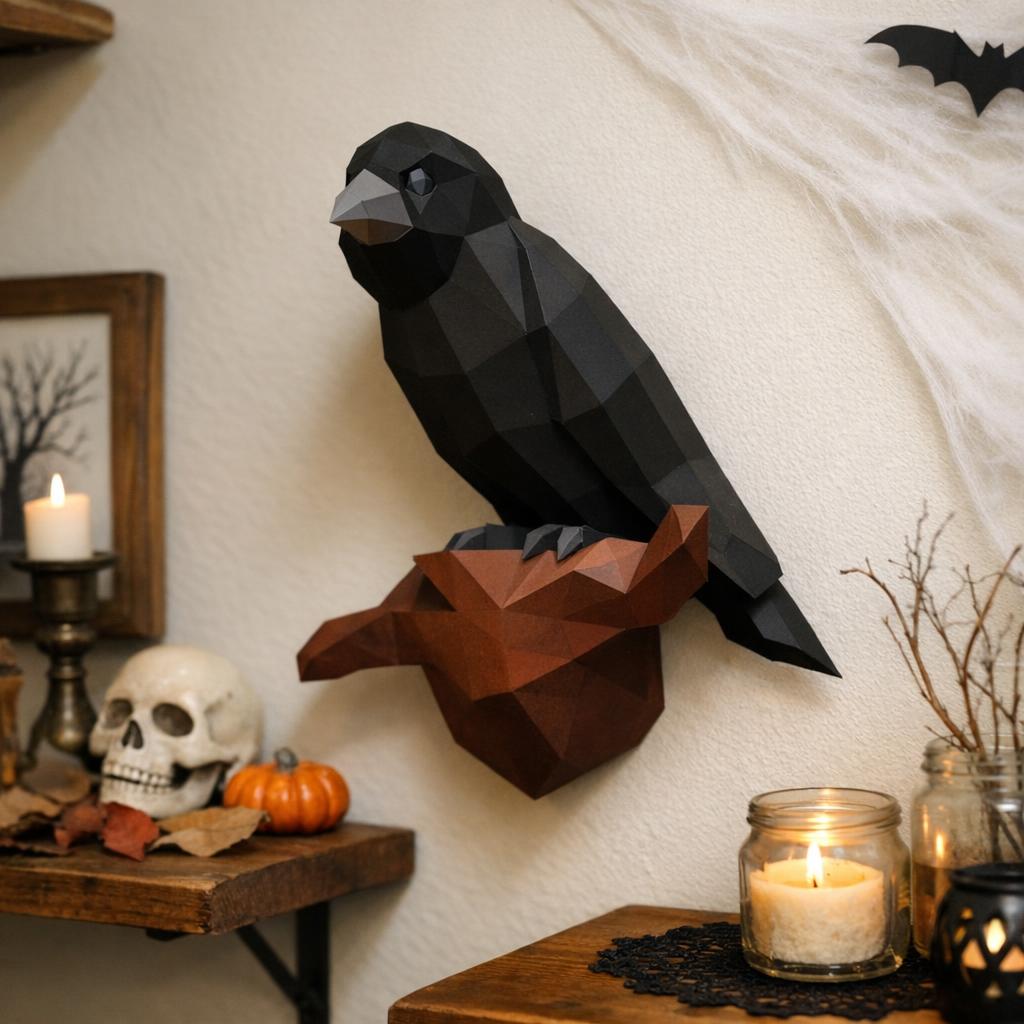 Papercraft corbeau en origami 3D