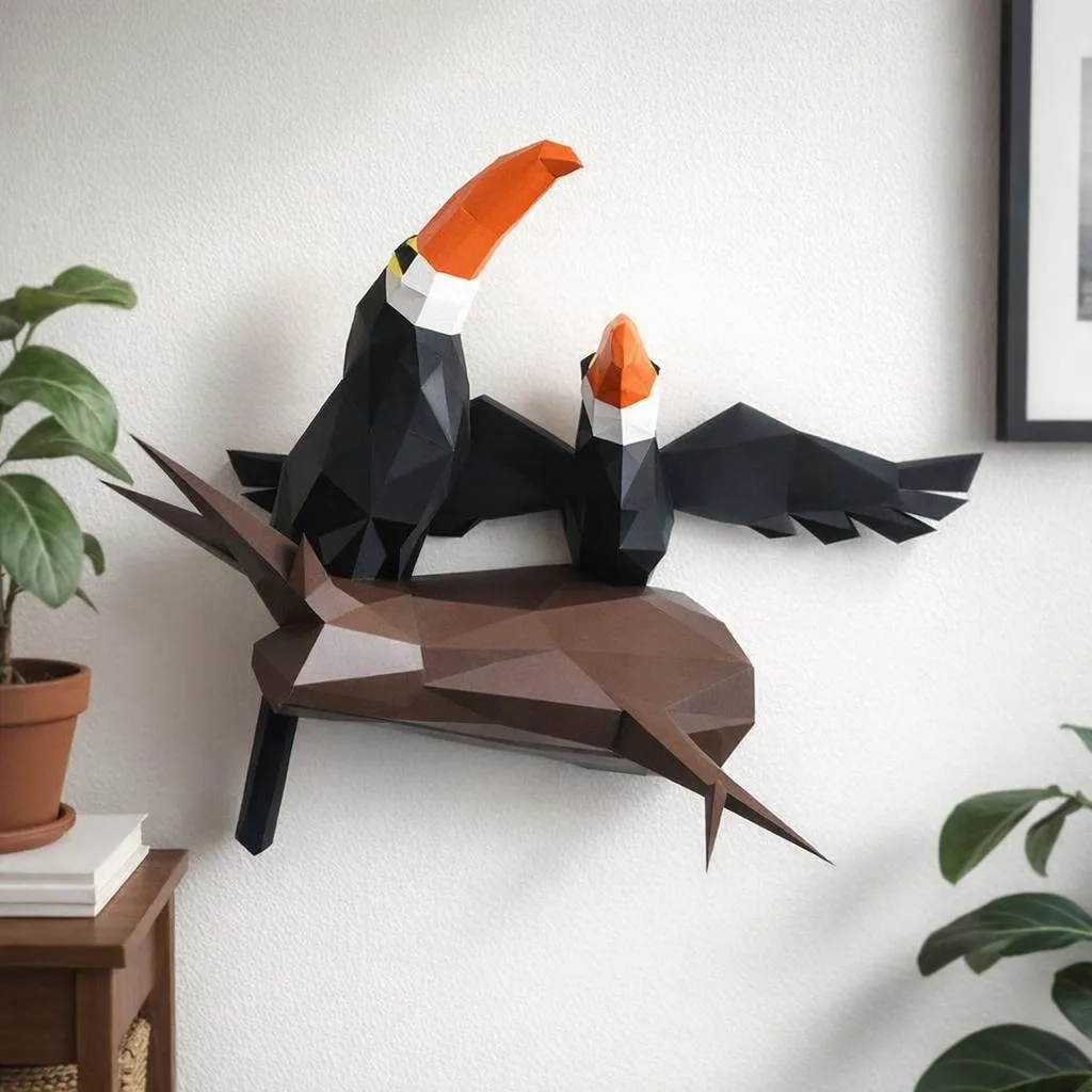 Origami papercraft toucan couple