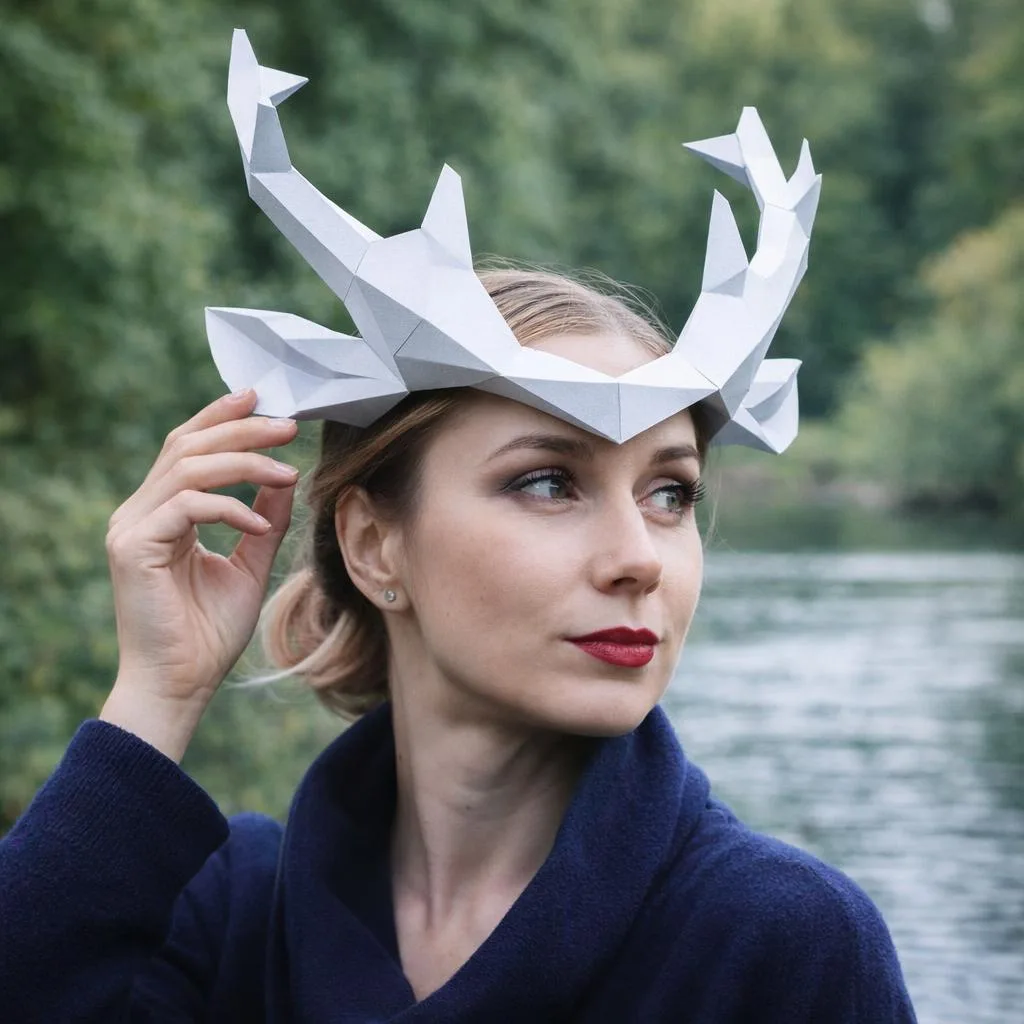3D Origami Deer Antler Papercraft Crown