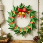 Papercraft ghirlanda di Natale con campane dorate in origami 3D
