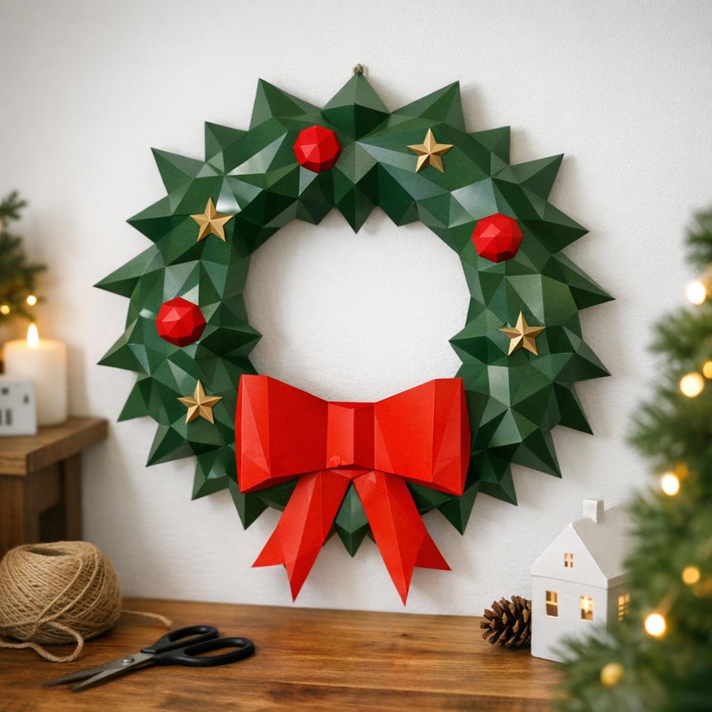 Papercraft couronne de Noël en origami