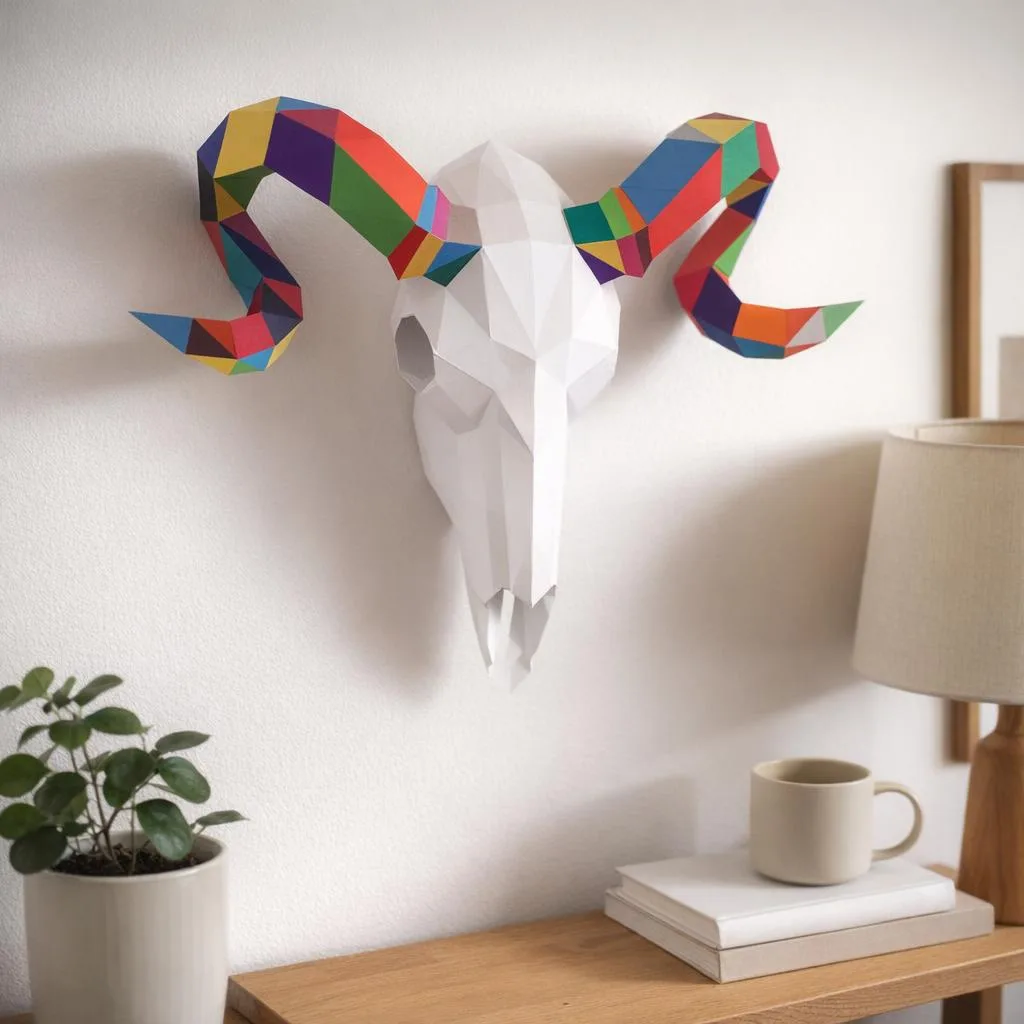 Papercraft Widder-Schädel als 3D-Origami